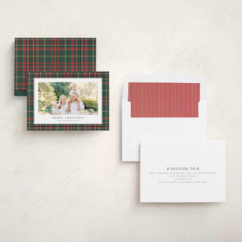 This is a flannel photo christmas cards with standard by Wildfield Paper Co called apres ski printing on recycled smooth signature in standard