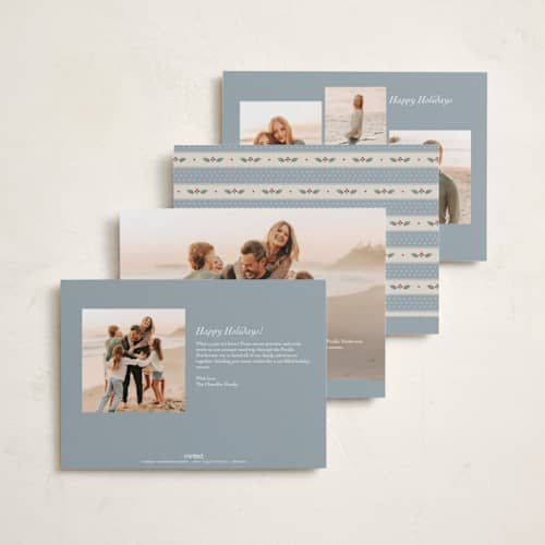 This is a wintermint photo christmas cards with standard by Robert and Stella called dainty holly printing on recycled smooth signature in standard