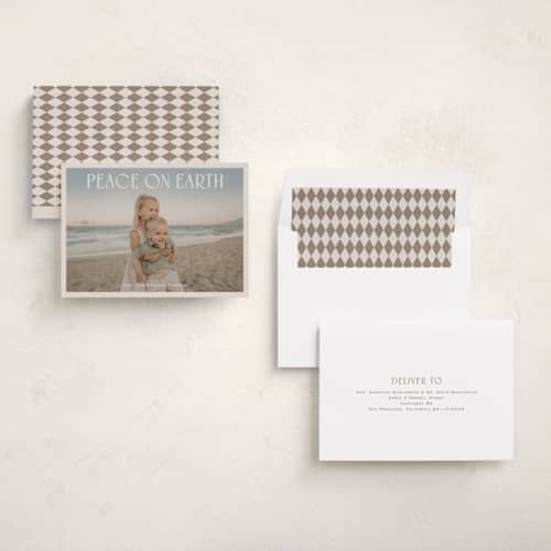 This is a sand photo christmas cards with standard by Nicole Walsh called modern peace printing on recycled smooth signature in standard