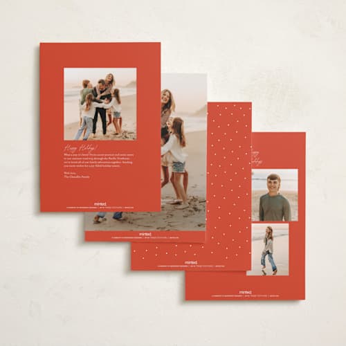 This is a ruby photo christmas cards with standard by Sarah Curry called joyful photo strips printing on recycled smooth signature in standard