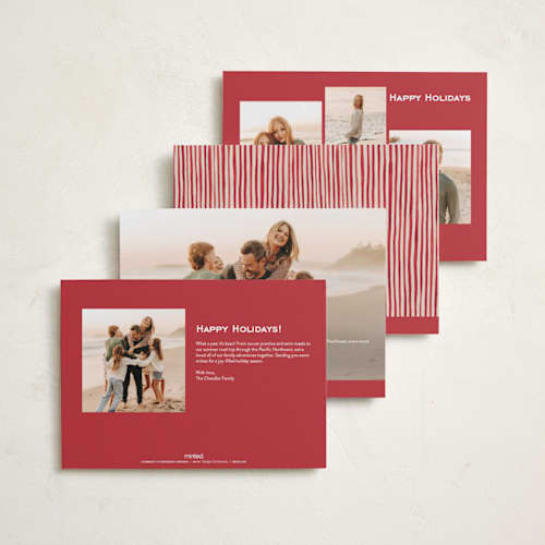 This is a holly berry photo christmas cards with standard by Wildfield Paper Co called vintage garland printing on recycled smooth signature in standard
