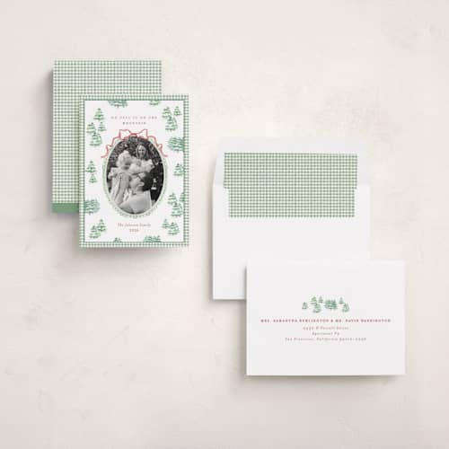 This is a pistachio photo christmas cards with standard by Bayberry Kate called alpine printing on recycled smooth signature in standard