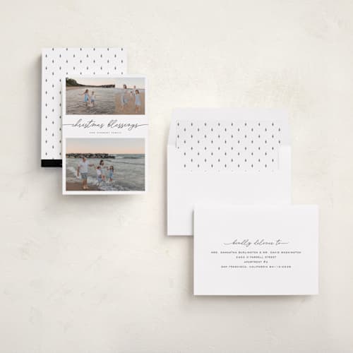 This is a snowcap photo christmas cards with standard by Pixel and Hank called three blessings printing on recycled smooth signature in standard