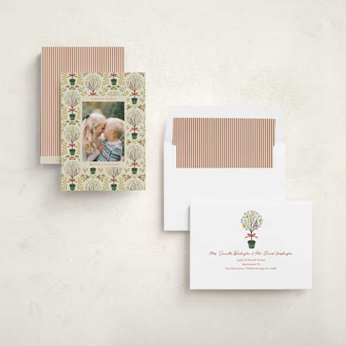 This is a vanilla bean photo christmas cards with standard by Jamie Alexander called partridge in a pear tree printing on recycled smooth signature in standard
