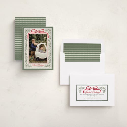 This is a sage photo christmas cards with standard by Karidy Walker called sweet garland frame printing on recycled smooth signature in standard
