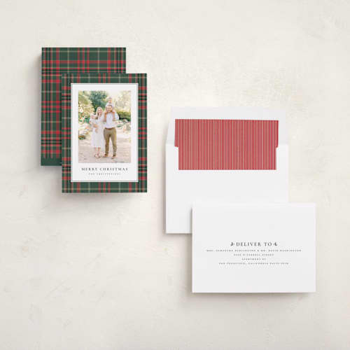 This is a flannel photo christmas cards with standard by Wildfield Paper Co called apres ski printing on recycled smooth signature in standard