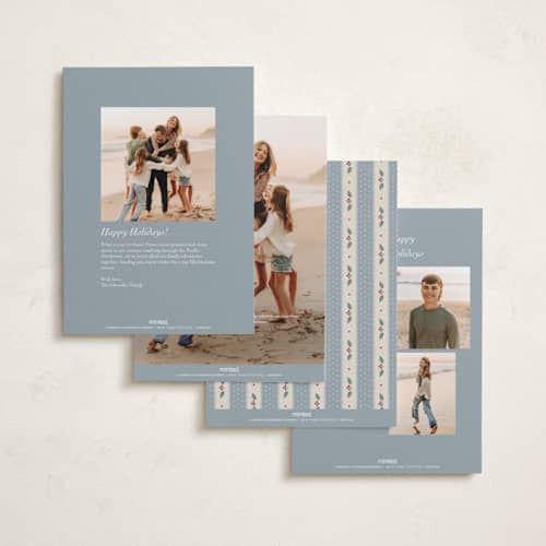 This is a wintermint photo christmas cards with standard by Robert and Stella called dainty holly printing on recycled smooth signature in standard