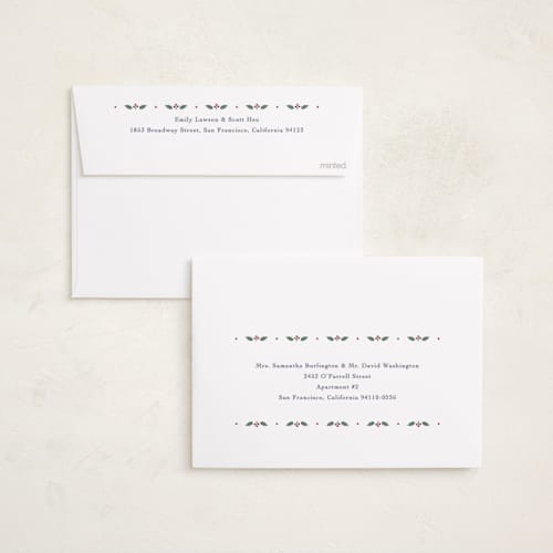 This is a wintermint photo christmas cards with standard by Robert and Stella called dainty holly printing on recycled smooth signature in standard