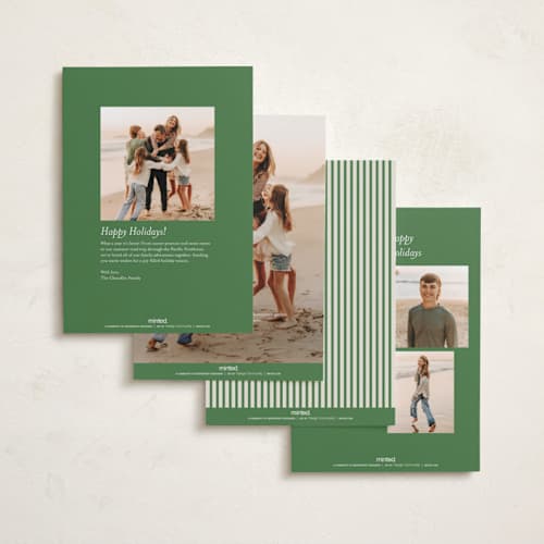 This is a forest photo christmas cards with standard by Karidy Walker called script and stripes printing on recycled smooth signature in standard