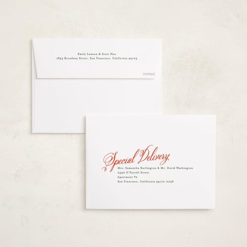 This is a forest photo christmas cards with standard by Karidy Walker called script and stripes printing on recycled smooth signature in standard