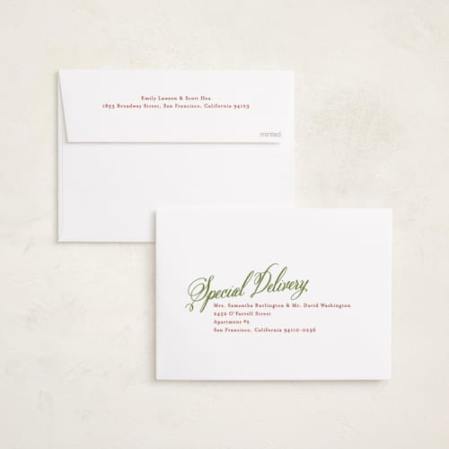 This is a stocking photo christmas cards with standard by Karidy Walker called script and stripes printing on recycled smooth signature in standard
