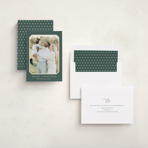 This is a spruce photo christmas cards with standard by Carolyn MacLaren called vintage bevel printing on recycled smooth signature in standard
