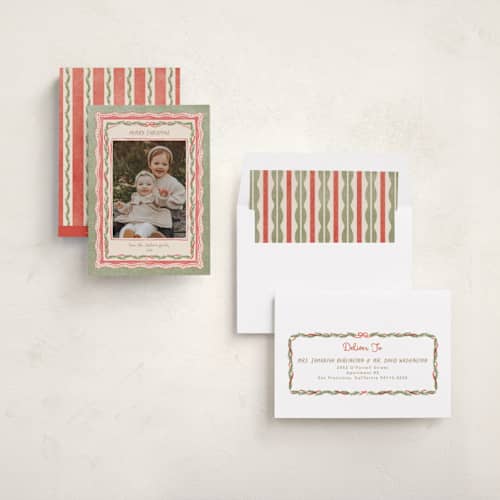 This is a stocking photo christmas cards with standard by Creo Study called border maximalism printing on recycled smooth signature in standard