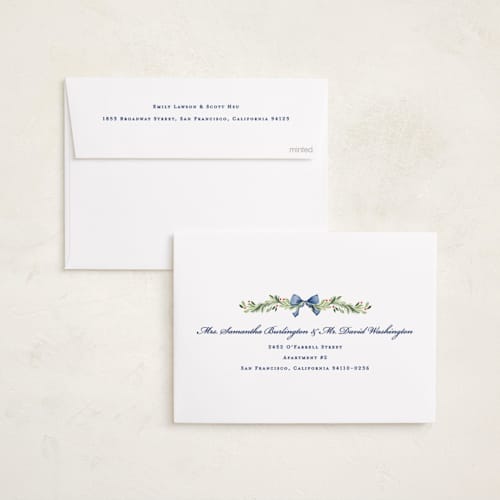 This is a chambray photo christmas cards with standard by Sarah Knight called gingham garland printing on recycled smooth signature in standard