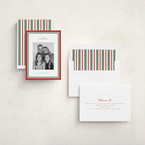 This is a cranberry photo christmas cards with standard by Wildfield Paper Co called holly berrie printing on recycled smooth signature in standard