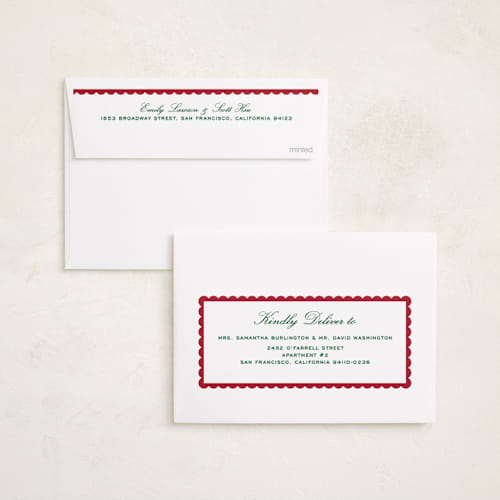 This is a holly photo christmas cards with standard by Emily Betts called stripe scallop printing on recycled smooth signature in standard