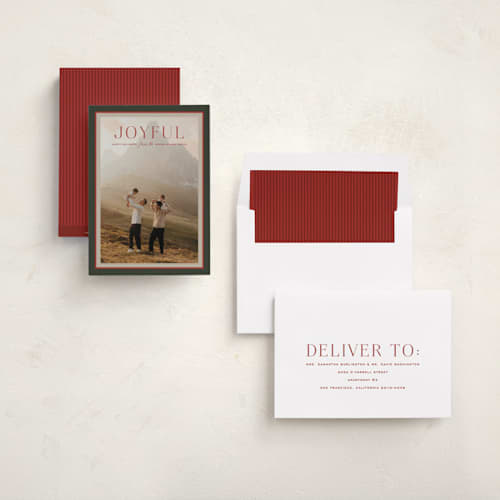 This is a pine photo christmas cards with standard by Kamala Nahas called tricolor border printing on recycled smooth signature in standard