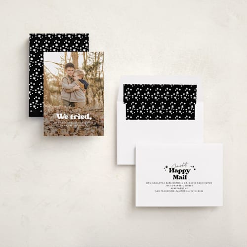 This is a snowy night photo christmas cards with standard by Itsy Belle Studio called we tried. printing on recycled smooth signature in standard