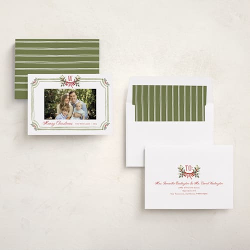 This is a pine needle photo christmas cards with standard by Melanie Kosuge called piedmont printing on recycled smooth signature in standard