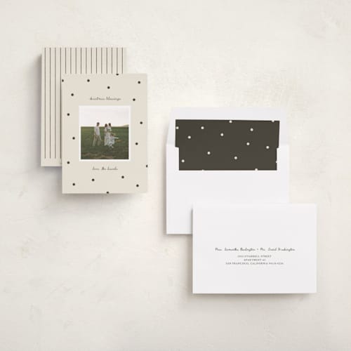This is a cream photo christmas cards with standard by taylorVdesign called polka dots printing on recycled smooth signature in standard