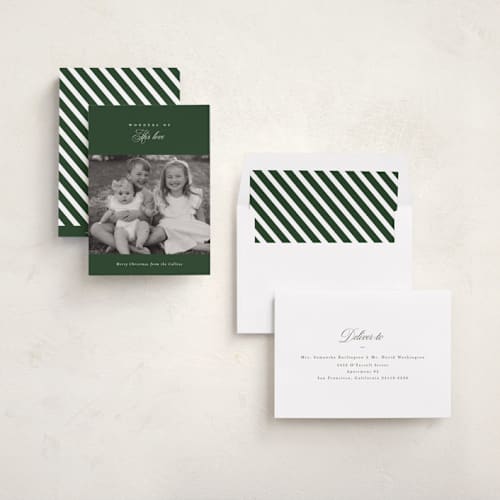 This is a forest photo christmas cards with standard by Sara Hicks Malone called heritage printing on recycled smooth signature in standard