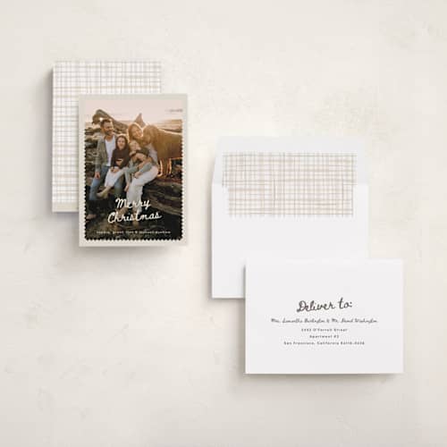 This is a whip cream photo christmas cards with standard by Pixel and Hank called cozy cute printing on recycled smooth signature in standard