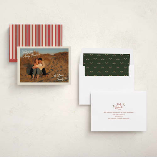 This is a cream photo christmas cards with standard by Robert and Stella called postcard christmas printing on recycled smooth signature in standard