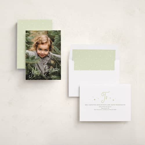 This is a pistachio photo christmas cards with standard by Kate Ahn called cafe printing on recycled smooth signature in standard