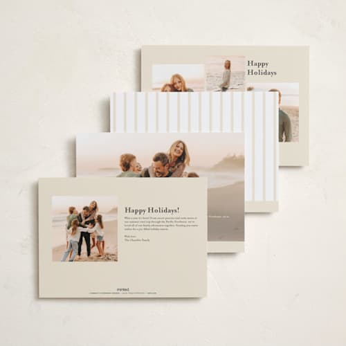This is a cream photo christmas cards with standard by Baumbirdy called ribbon overlay printing on recycled smooth signature in standard