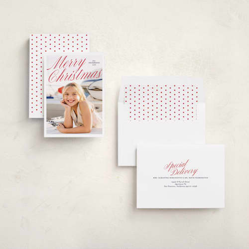 This is a berry photo christmas cards with standard by Maja Cunningham called holiday classic printing on recycled smooth signature in standard