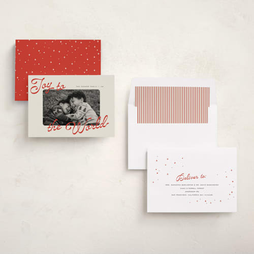 This is a cherry photo christmas cards with standard by Pixel and Hank called joy in color printing on recycled smooth signature in standard