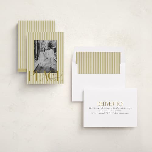 This is a pistachio photo christmas cards with standard by Vera Lim called pace printing on recycled smooth signature in standard