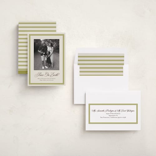 This is a chartreuse photo christmas cards with standard by Megan Davis called bari printing on recycled smooth signature in standard