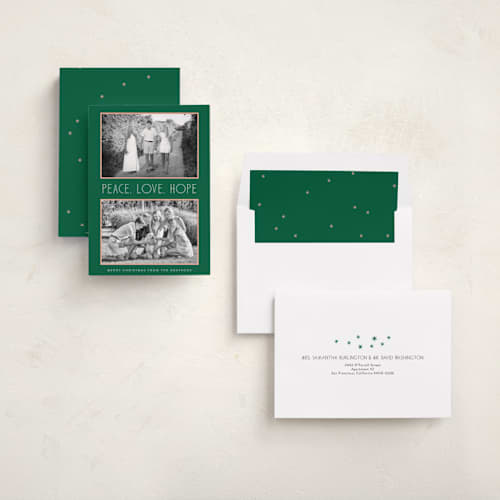 This is a pine photo christmas cards with standard by Lindsay Megahed called peaceful pair printing on recycled smooth signature in standard