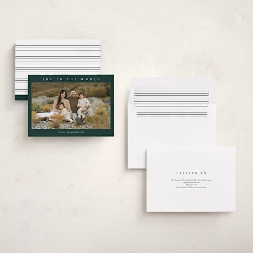 This is a forest photo christmas cards with standard by Stacey Meacham called simple joy printing on recycled smooth signature in standard