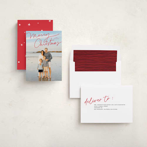 This is a cherry photo christmas cards with standard by Annie Clark called off script printing on recycled smooth signature in standard