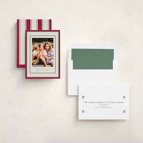 This is a stocking photo christmas cards with standard by Robert and Stella called polka dot frame printing on recycled smooth signature in standard