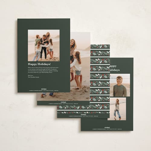This is a sage photo christmas cards with standard by Kristen Smith called painted garland printing on recycled smooth signature in standard