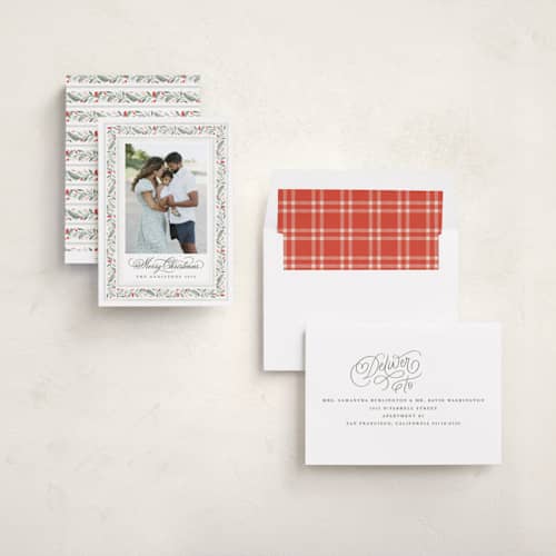 This is a berry photo christmas cards with standard by Kristen Smith called painted garland printing on recycled smooth signature in standard