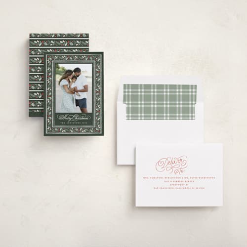 This is a sage photo christmas cards with standard by Kristen Smith called painted garland printing on recycled smooth signature in standard