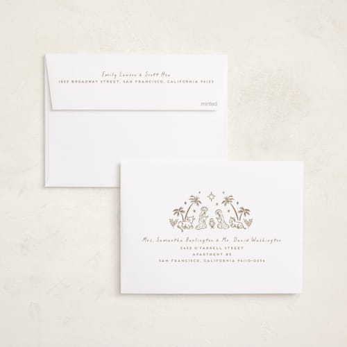 This is a sand photo christmas cards with standard by Jamie Alexander called joyful mystery printing on recycled smooth signature in standard
