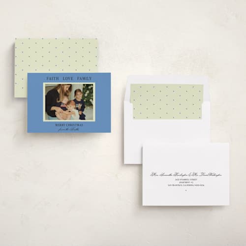 This is a cornflower photo christmas cards with standard by Ani Somi called blue christmas printing on recycled smooth signature in standard