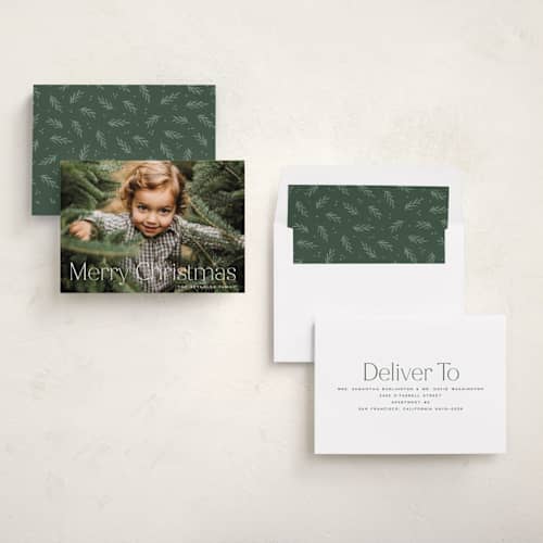This is a snow photo christmas cards with standard by Hooray Creative called merry christmas type printing on recycled smooth signature in standard