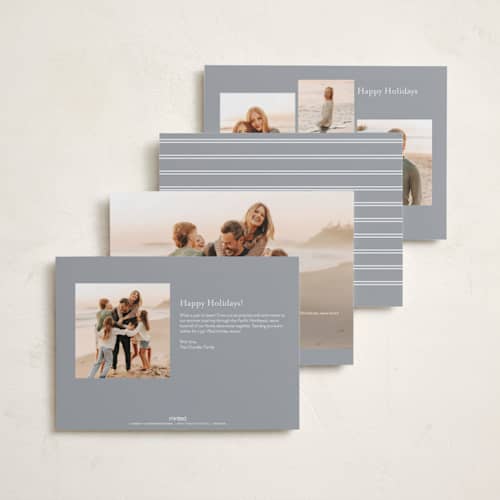 This is a powder photo christmas cards with standard by Carolyn MacLaren called outlined script printing on recycled smooth signature in standard