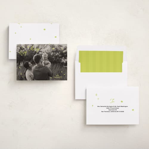 This is a citron photo christmas cards with standard by Ani Somi called sparkle and cheer printing on recycled smooth signature in standard