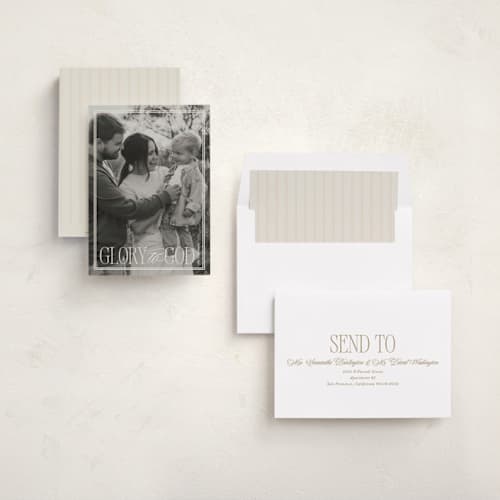 This is a eggnog photo christmas cards with standard by Brianne Larsen called glory to god border printing on recycled smooth signature in standard