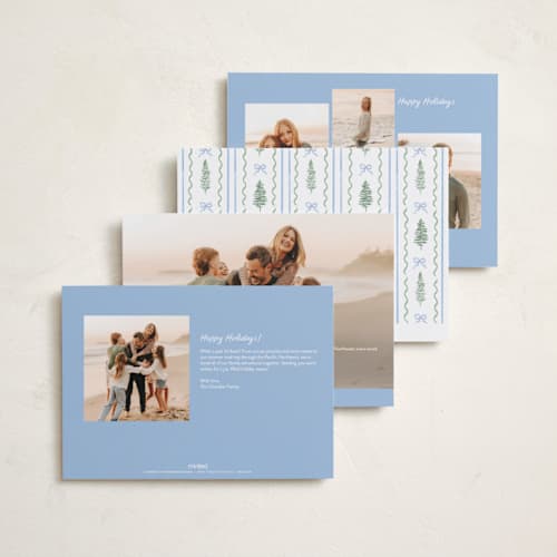 This is a blue jay photo christmas cards with standard by Creo Study called trees and bows printing on recycled smooth signature in standard