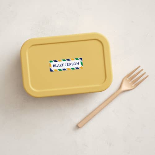 This is a seaweed name labels with standard by Jessica Ogden called preppy stripe printing on waterproof sticker paper in sticker