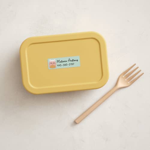 This is a mint name labels with standard by Erica Krystek called hugs & squishes printing on waterproof sticker paper in sticker
