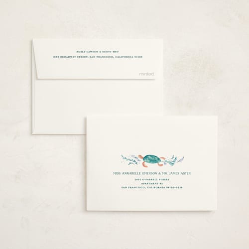 This is a lavender waters kids thank you cards with standard by Sarah Knight called sea party printing on strathmore in standard